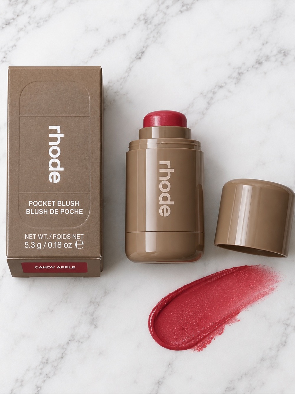 RHODE Candy Apple Pocket Blush Stick — Vibrant Pink-Red